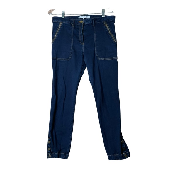 Veronica Beard Women 10 Denim Joggers Jeans Ankle Button Blue Stretch Mid Rise - Picture 1 of 11